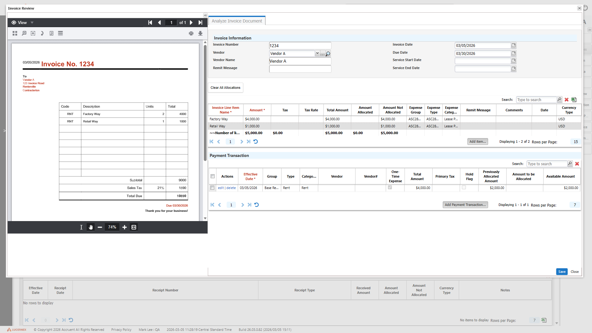 import invoice dialog