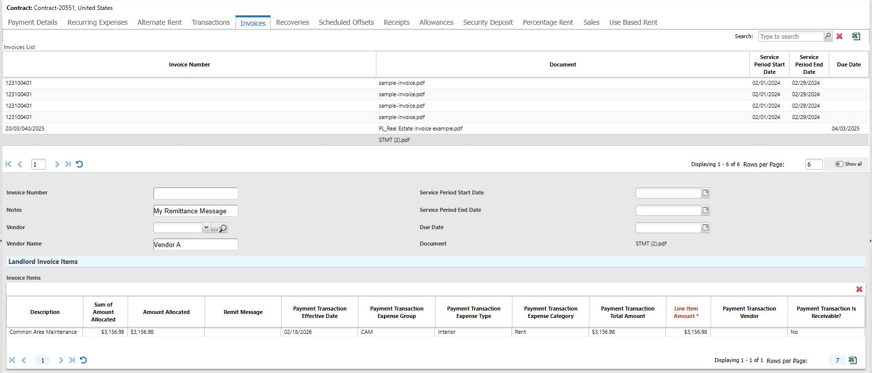 Invoices tab with reconciled invoices