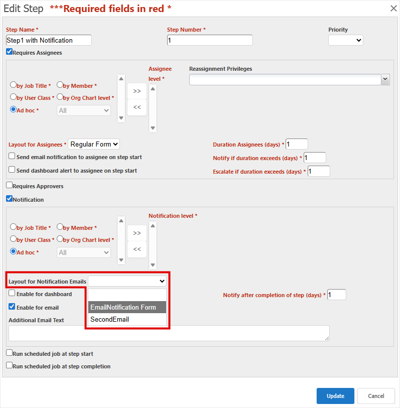 Is Email Notification Layout? option on the Manage Forms page
