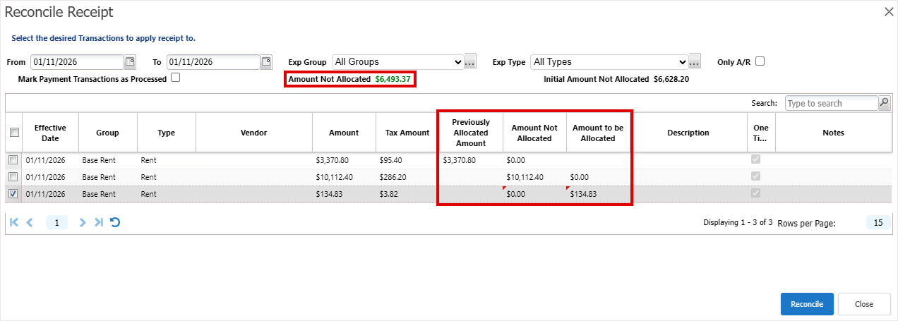 reconcile receipt dialog