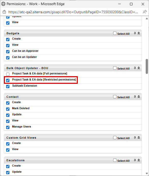 Global Permissions page